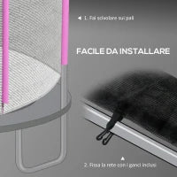 Rete di Protezione per Trampolini a 6 Pali con Ingresso con Cerniera, in PE, Ø244x180 cm, Nero e Rosa
