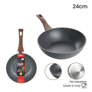 Trade Shop - Wok Padella Rivestimento Antiaderente Antigraffio Per Induzione Manico Legno ø24cm 043082m -