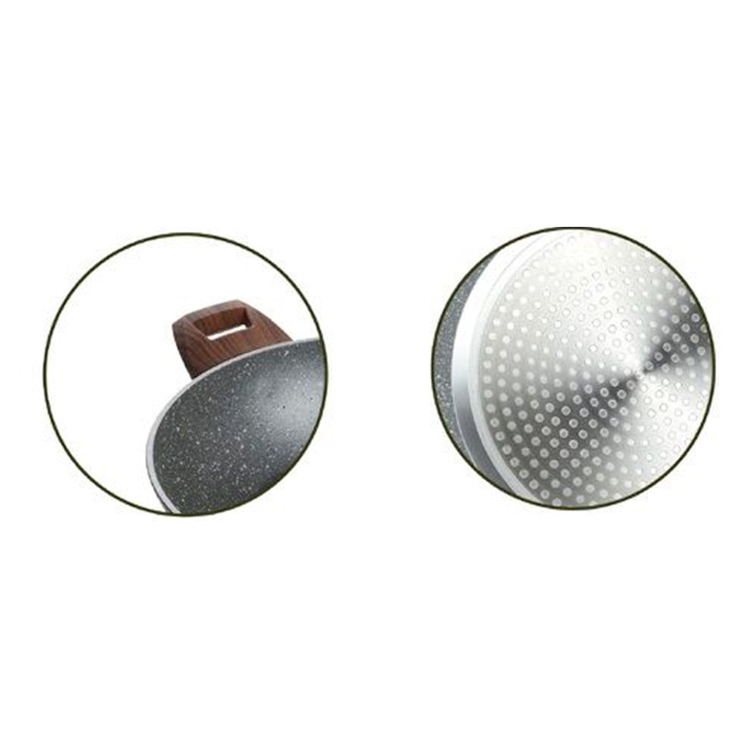 Trade Shop - Wok Rivestimento Antiaderente Antigraffio Per Induzione Con 2 Manici Legno ø24-28-32cm -