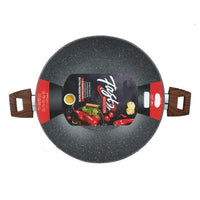 Trade Shop - Wok Rivestimento Antiaderente Antigraffio Per Induzione Con 2 Manici Legno ø24-28-32cm -