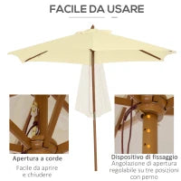 Ombrellone da Giardino 2.5x2.3 m a 6 Stecche in Legno Laccato e Poliestere, Beige