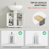 Mobile Sottolavabo per Bagno con Ripiano Regolabile, Mobiletto Sottolavabo con Intaglio a U e 2 Ante, Mobile Bagno Salvaspazio, Adatto a Lavabi con o Senza Colonna, 60x30x60 cm, Bianco