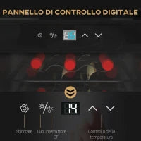 Cantinetta Frigorifero per 18 Bottiglie di Vino con Display Digitale, Luce LED e Controllo Temperatura, Nero