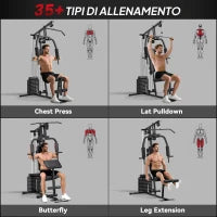 Stazione Fitness con Pesi da 45kg per Allenamento a Casa, 135x103x210cm, Nero