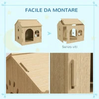 Casetta per Cani da Interni con Finestrella e Ingresso Anteriore, in Legno, 49.5x41x51 cm, color Rovere