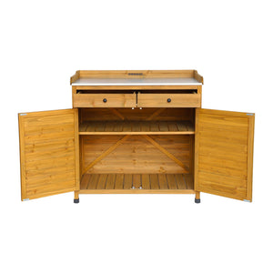 Contenitore, tavolo da vaso in legno di abete, 2 ante, 2 cassetti,