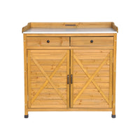 Contenitore, tavolo da vaso in legno di abete, 2 ante, 2 cassetti,