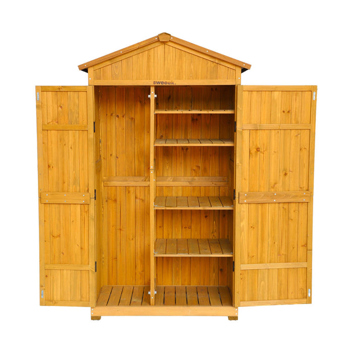 Casetta da giardino in legno d'abete e 6 vani portaoggetti, 105cm,