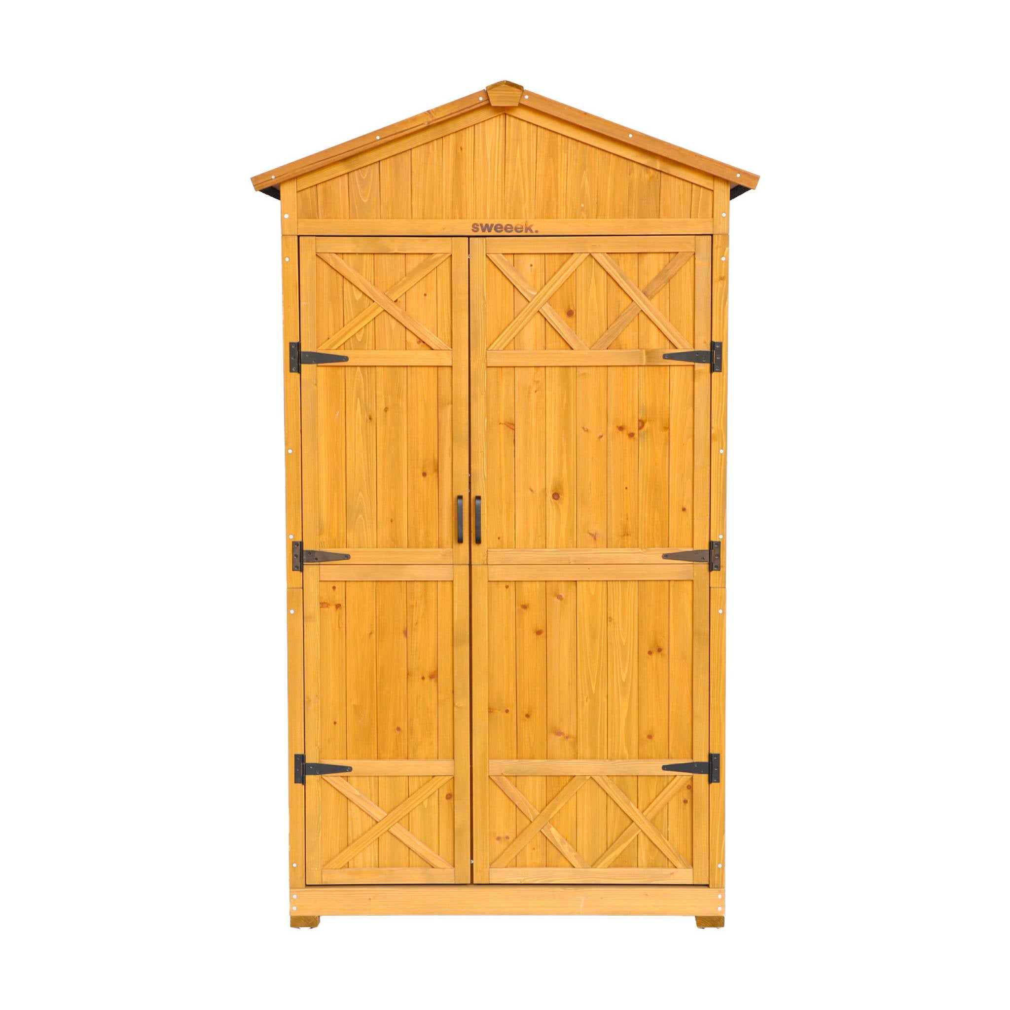 Casetta da giardino in legno d'abete e 6 vani portaoggetti, 105cm,