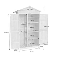 Casetta da giardino in legno d'abete e 6 vani portaoggetti, 105cm,