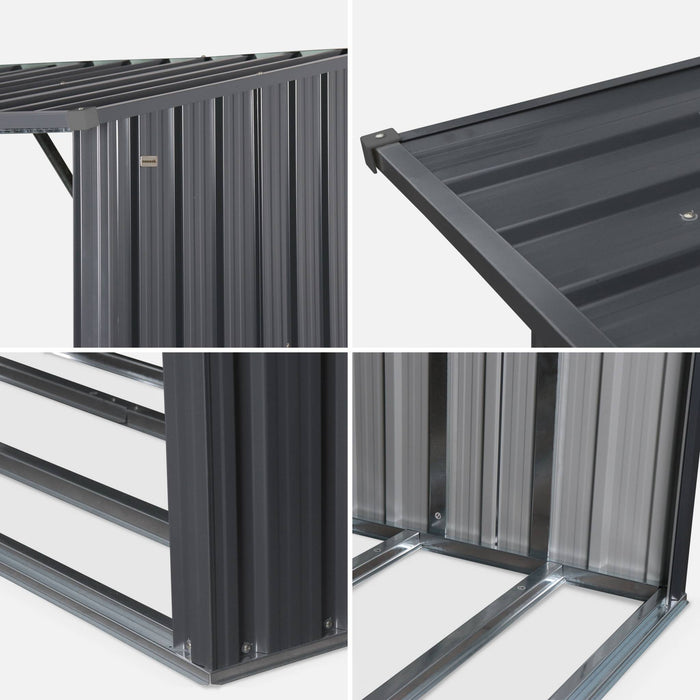 Capannone da giardino in acciaio zincato per legna, 80x215x155cm,