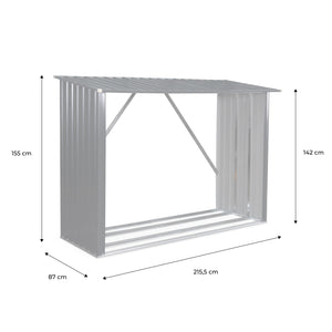 Capannone da giardino in acciaio zincato per legna, 80x215x155cm,