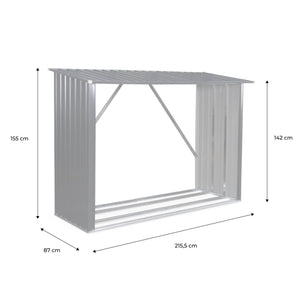 Capannone da giardino in acciaio zincato per legna, 80x215x155cm,