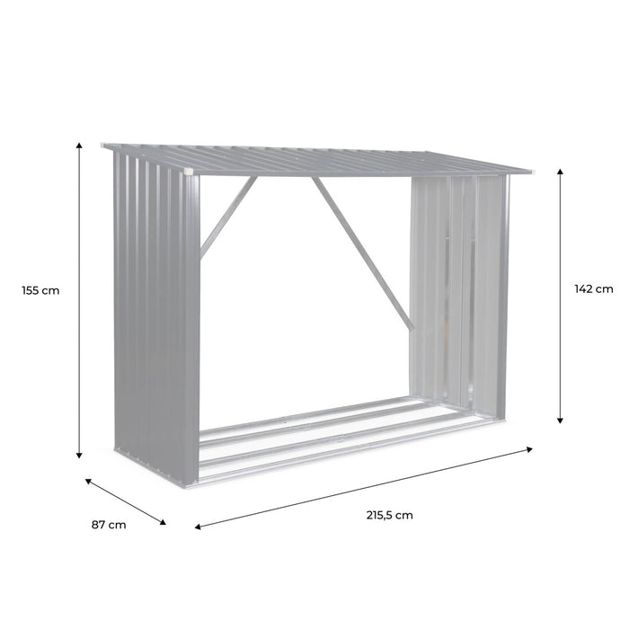 Capannone da giardino in acciaio zincato per legna, 80x215x155cm,