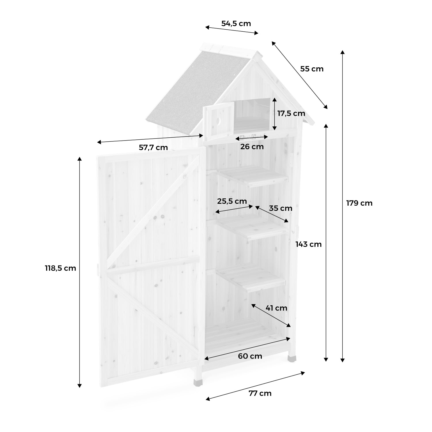 Casetta da giardino in abete, 77x54.5x179cm, marrone naturale