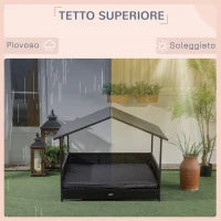 Casetta per Cani Rialzata con Cuscino Sfoderabile, in Rattan PE e Acciaio, 117x85x89 cm, Grigio e Marrone