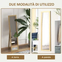 Specchio con Cornice in MDF con Piedini e Ganci per Utilizzo a Muro o a Parete, 37x40x155 cm