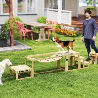 Set Agility per Cani, Costruzione per l'Allenamento dei Cani con Ponte, Scala, Piattaforma, in Legno di Pino, per Cani di Taglia Grande fino a 40 kg