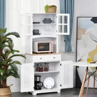 Credenza Alta per Cucina, Mobile Buffet in Legno Bianco, Armadio Dispensa in Stile Classico, Bianco, 68x39.5x170cm