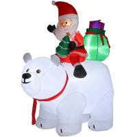Babbo Natale gonfiabile su orso polare 200 cm, 5 luci LED, per interno e esterno, bianco