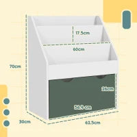 Libreria per Bambini 3-8 Anni a 3 Ripiani con Cassetto Inferiore, in MDF, 62.5x30x70 cm, Verde