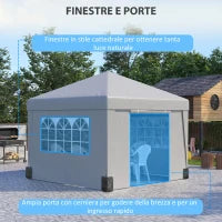 Gazebo 3x3 m Pieghevole ad Altezza Regolabile con Finestrelle, in Acciaio e Tessuto Oxford Grigio Chiaro