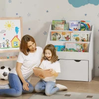 Libreria per Bambini 3-8 Anni a 3 Ripiani con Cassetto Inferiore, in MDF, 62.5x30x70 cm, Bianco