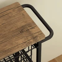 Carrello da Cucina con 4 Cestini Estraibili, Ruote e Freni, Acciaio e Legno, 49.5x31x91 cm, Rovere