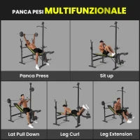 Panca Multifunzione Stazione Fitness con Schienale Regolabile su 3 Livelli, Supporto Gambe e Barra Superiore, 175x110x202cm, Nero