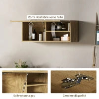 Mobiletto Bagno Pensile con Anta a Ribalta e Ripiani, 80x25x30 cm, Legno Naturale