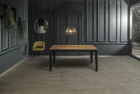 E-STYLO Tavolo allungabile con top rovere in melaminico e base in metallo nero, 90cm X 156/ 316cm H. 76cm.
