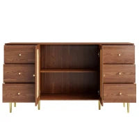 Credenza in rattan con cassetti per cucina e soggiorno, 160x40x90 cm, Marrone