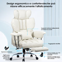 Sedia ufficio con rotelle - RATTANTREE - Poltrona presidenziale con Poggiapiedi Retrattile - Bianco