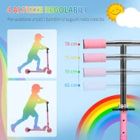 Monopattino per Bambini 3-7 Anni Pieghevole a 2 Ruote e Altezza Regolabile, 67x30x63/68/73/76 cm, Rosa