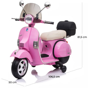 Moto Scooter Elettrico per Bambini Piaggio VESPA PX150 FULL con Parabrezza e Bauletto 12V-Rosa