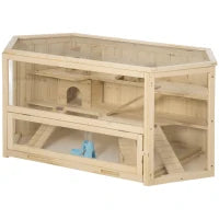 Casetta per Criceti in Legno a 3 Livelli con Tetto Apribile e Parete Trasparente, 115x60x55cm