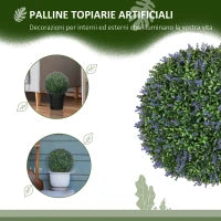 Set di 2 Piante Artificiali a Sfera con Fiori di Lavanda per Casa e Giardino Ø42 cm, Verde e Viola