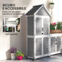 Casetta da Giardino e Armadio Esterno con Tetto Apribile in Legno, Porte con Blocco, Grigio Chiaro