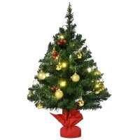 Piccolo Albero di Natale 60cm con 15 Luci a LED e Decorazioni