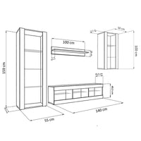 Set Di Mobili Porta TV Tivoli Medio, Komodee, Nero/Wotan, LED RGB, Larghezza 245 cm x Altezza 159 cm x Profondità 35 cm, Per soggiorno, Camera da letto