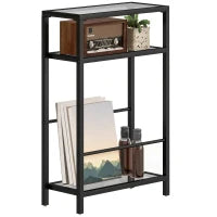 Tavolino da Salotto a 3 Ripiani Compatto in Vetro e Acciaio, 40x18x62 cm, Nero