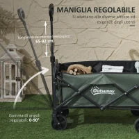 Carrello da Giardino da 72L Pieghevole con Pannello Apribile, in Acciaio e Poliestere, 114x46x65-92 cm, Verde