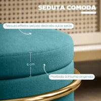 Pouf Contenitore Rotondo in Velluto con Vano da 24L e Coperchio Rimovibile, Ø42x39 cm, Verde