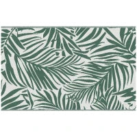 Tappeto Esterno per Balcone e Terrazza Reversibile con Fantasia a Foglie, 152x243 cm, Verde e Bianco