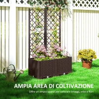 Fioriera Rialzata con Traliccio per Rampicanti e 8 Fori di Drenaggio in PP, 80x40x135 cm, Marrone