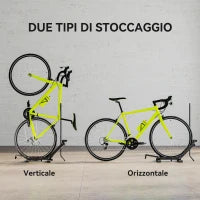 Rastrelliera per Bici Regolabile con Tubo di Supporto, in Acciaio e Plastica, 75x41x71-81 cm, Nero