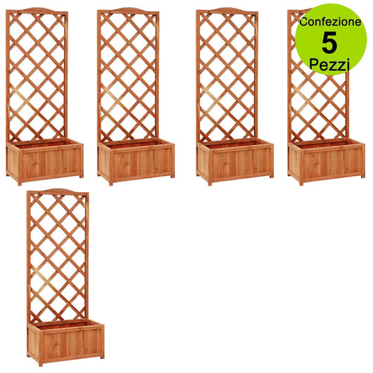 Multipack 5 pz fioriera in legno excelsior con traliccio slim per terrazzo giardino balcone verdemax
