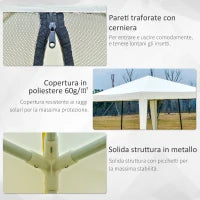 Gazebo Impermeabile con Zanzariere da Giardino Esterno Tendone in Poliestere 3 x 3 x 2.45 m Beige