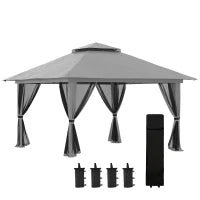 Gazebo Pieghevole 4x4 con Borsa da Trasporto, Picchetti, Funi e Sacchi di Sabbia Inclusi, 392x392x283 cm, Grigio