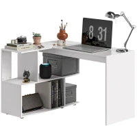 Scrivania Angolare Moderna per Ufficio con 4 Ripiani in Legno Bianco, 120x100x77 cm